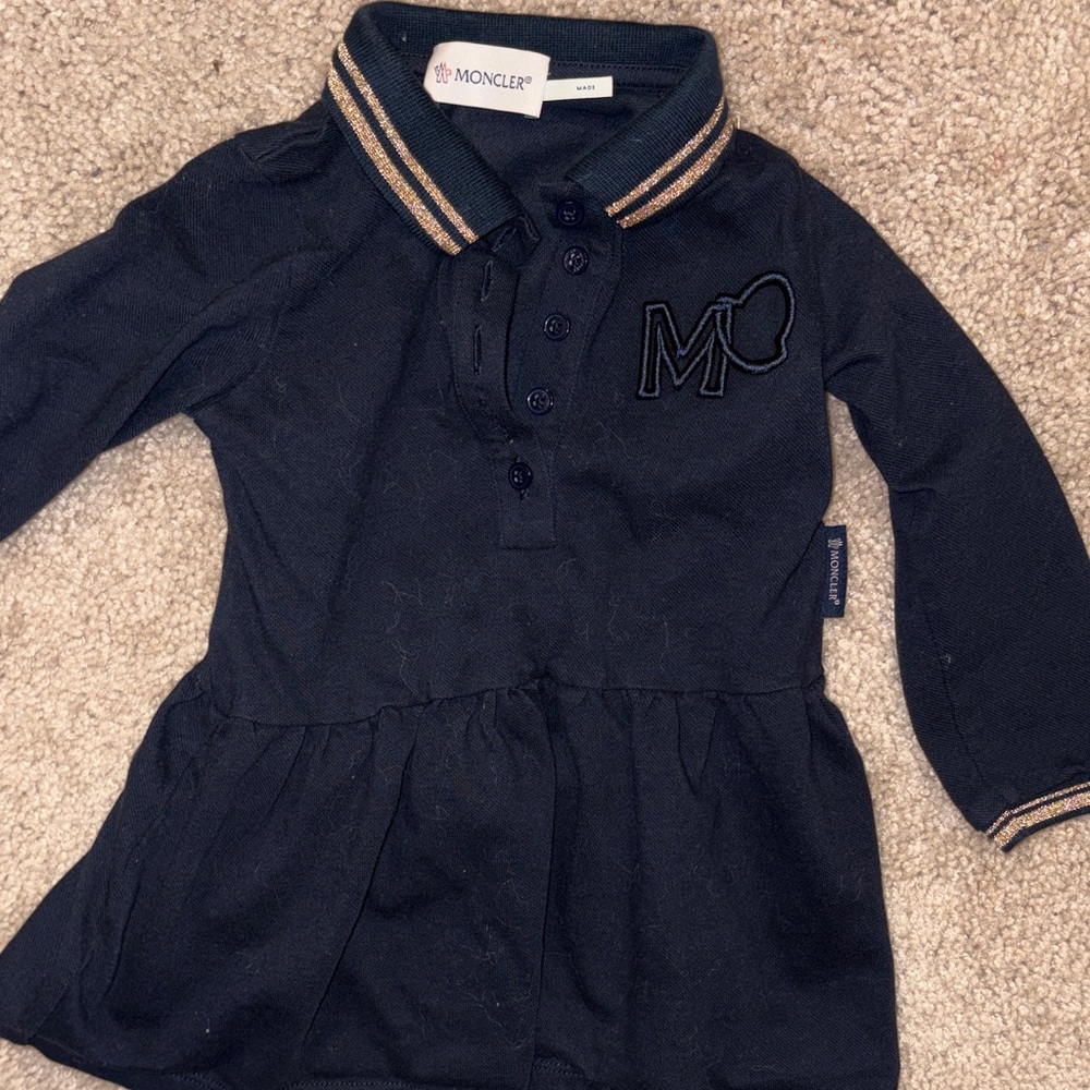 Moncler Navy Polo Dress with Gold Trim